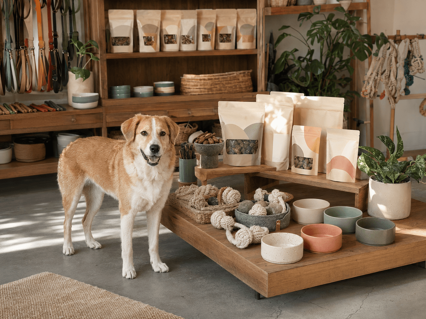 Welcoming neighborhood pet shop with curated supplies for dogs and cats